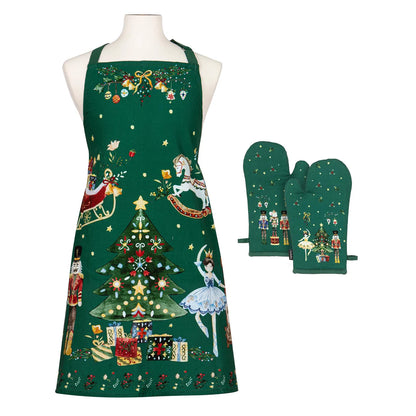 Christmas Wonderland Green Apron & Oven Mitt Set