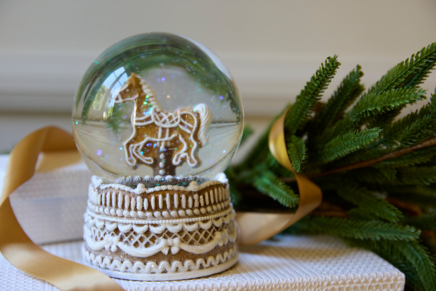 Piped Gingerbread Carousel Snowglobe