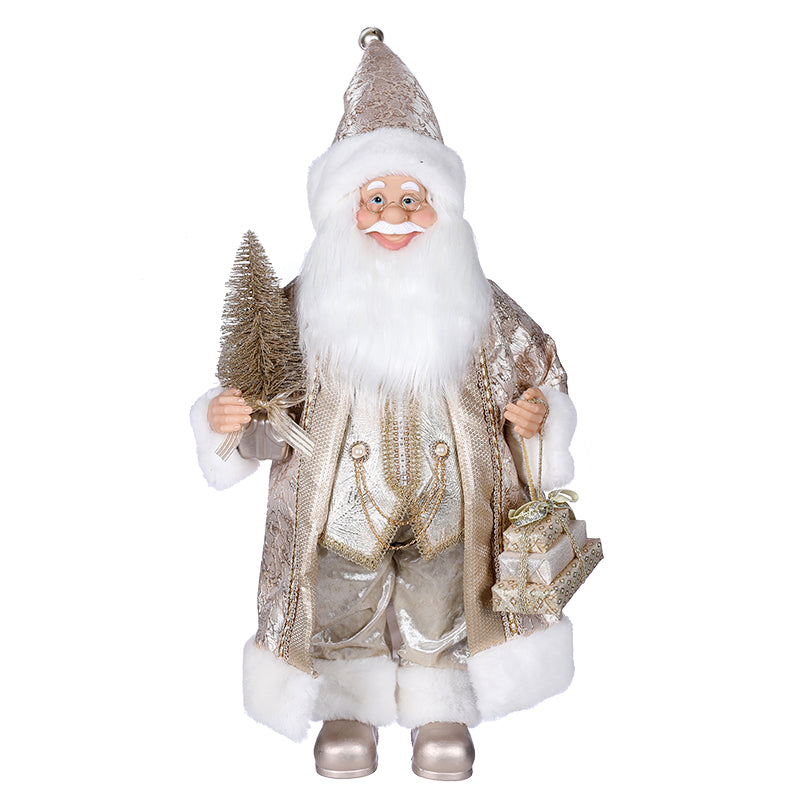 30 Cm Champagne Fabric Santa With Gifts