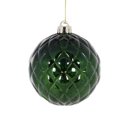 12Cm Dark Green Mercury Quilted Bauble