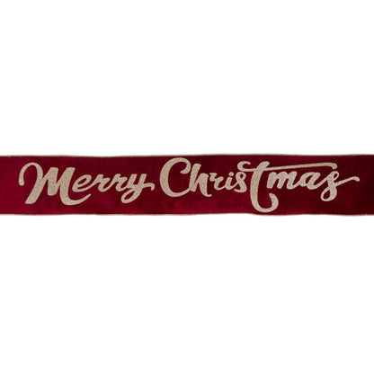10cm Burgundy 'Merry Christmas' Velvet Ribbon