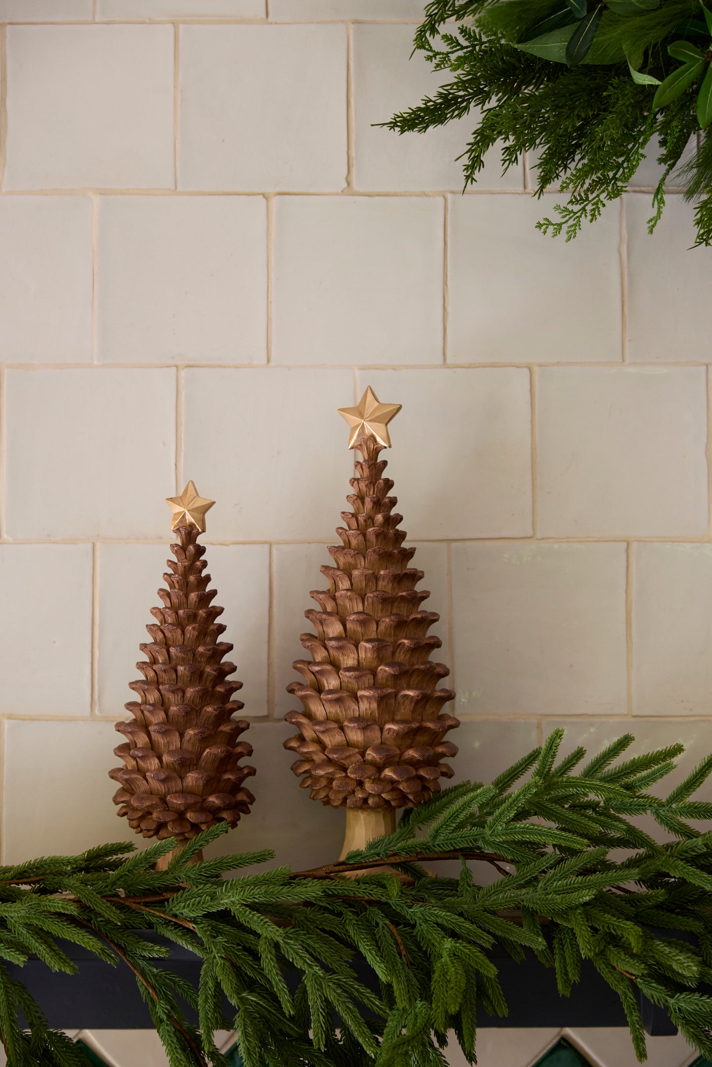 34.5 Cm Natural Pinecone Tree With Star