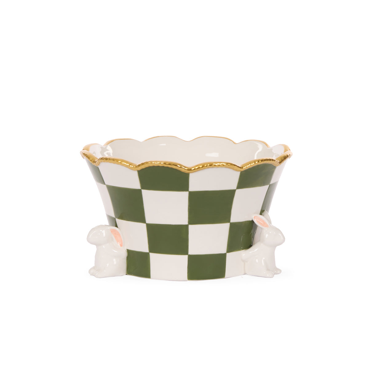 VERDANT CHECK CERAMIC BUNNIES PLANTER