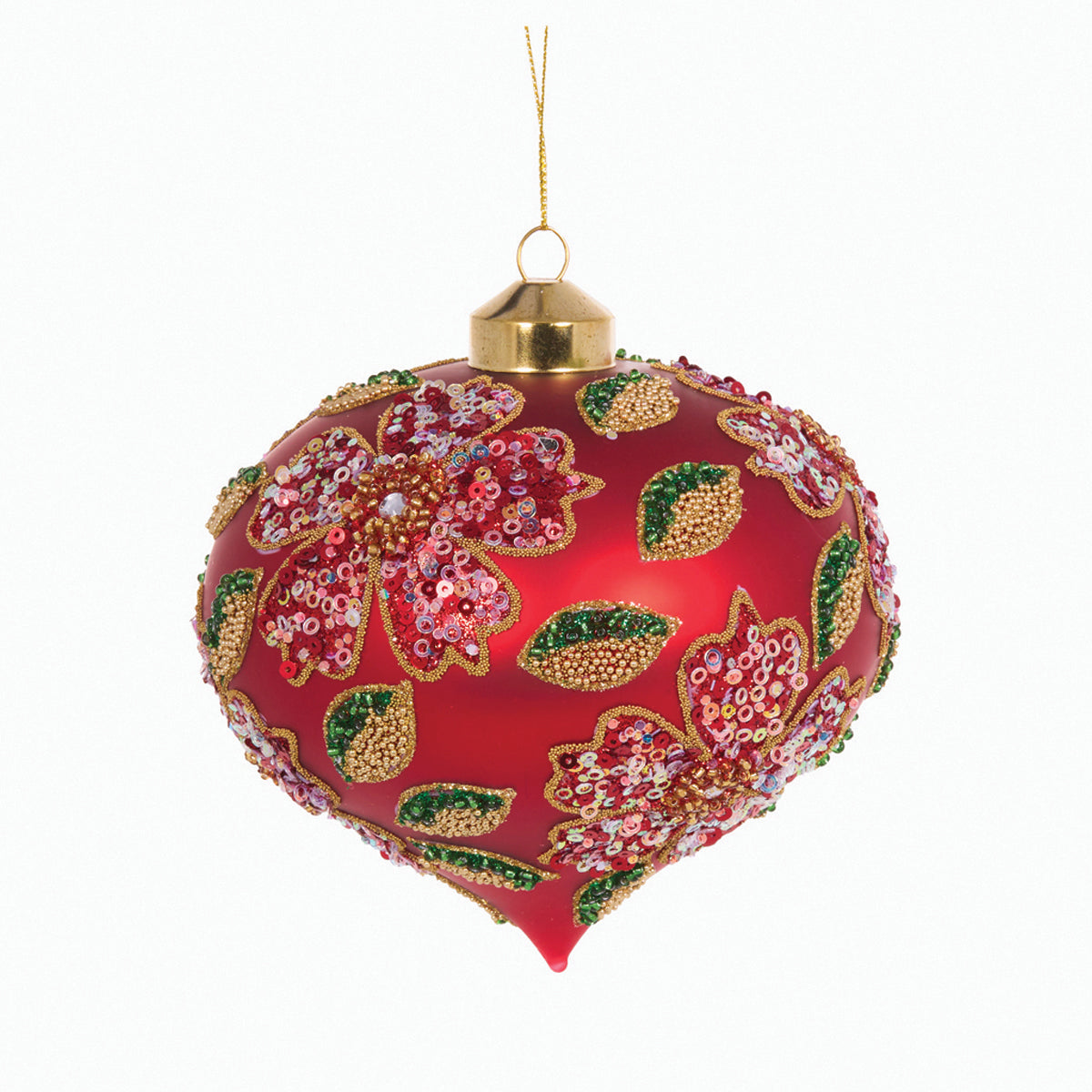 Matte Beaded Poinsettia Onion Bauble