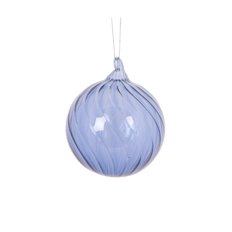 Transparent Blue Ribbed Bauble