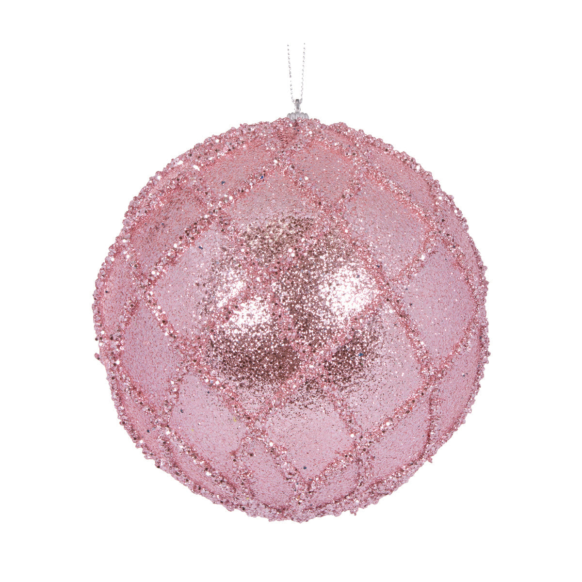 XL Pink Glittered Lattice Bauble