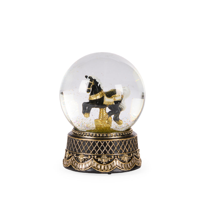 Black And Gold Rocking Horse Snow Globe