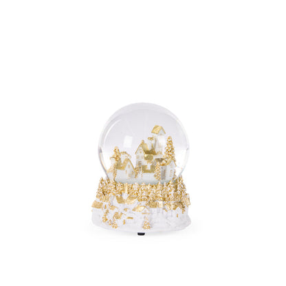 Musical White And Gold Winter Village Snow Globe