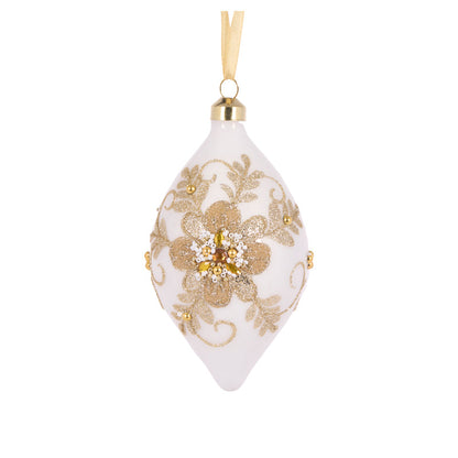 Glittered Lace Floral Drop Bauble
