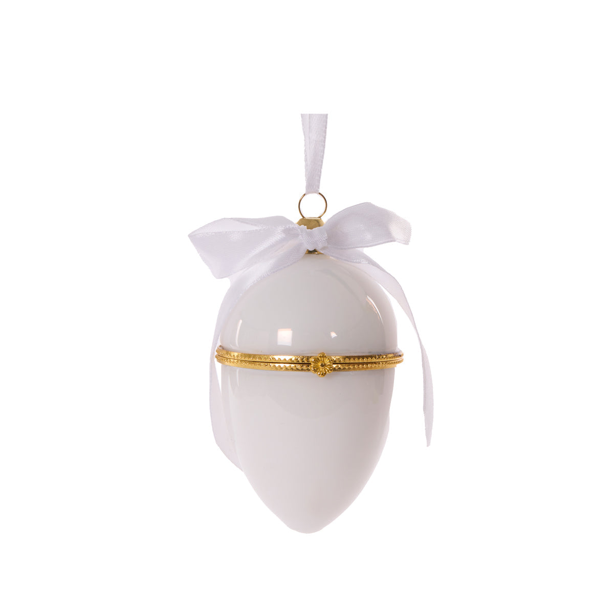 GLASS WHITE HANGING EGG BOX WITH BOW