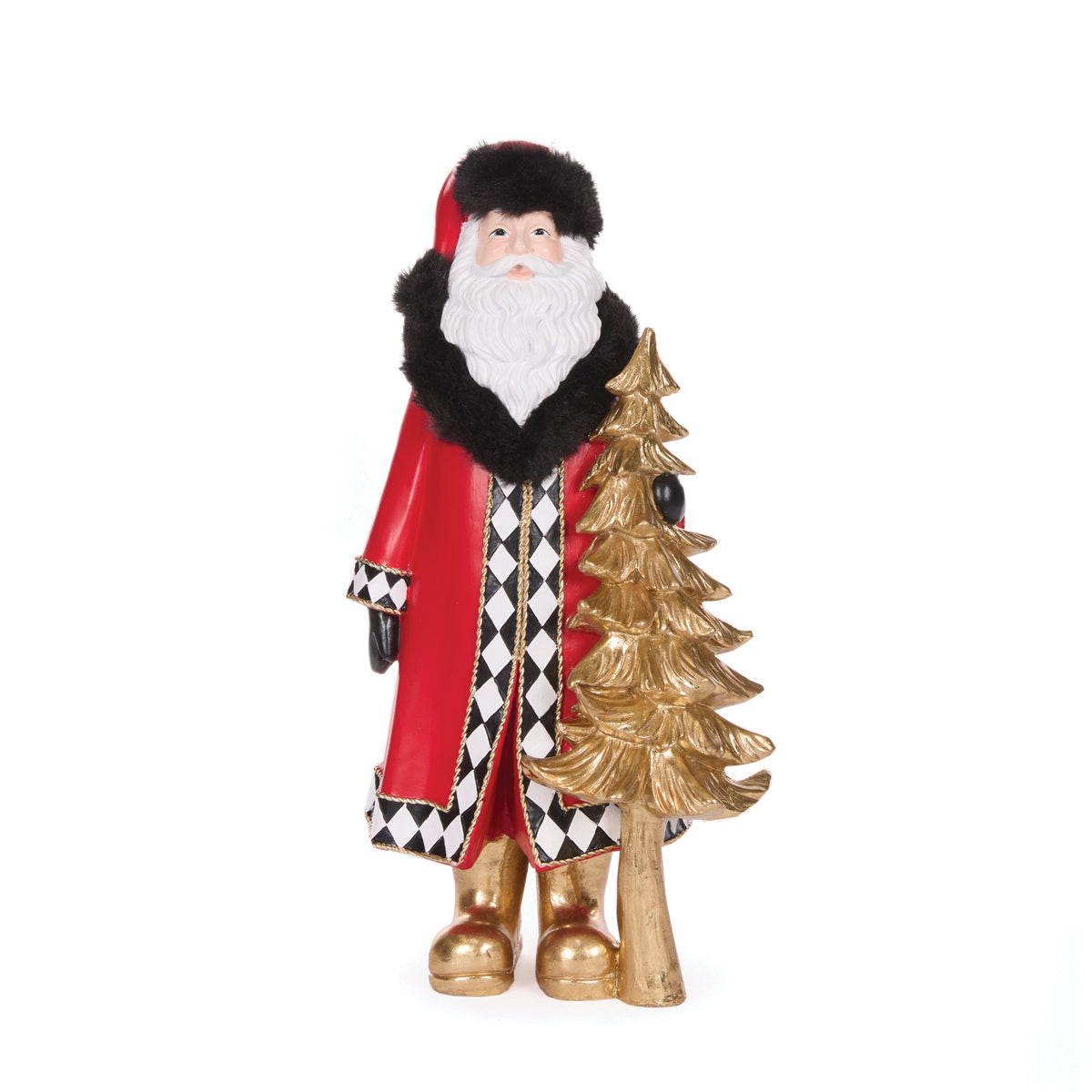 36cm Harlequin Santa With Tree