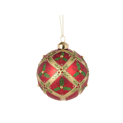 Red Quilted Holly Bauble