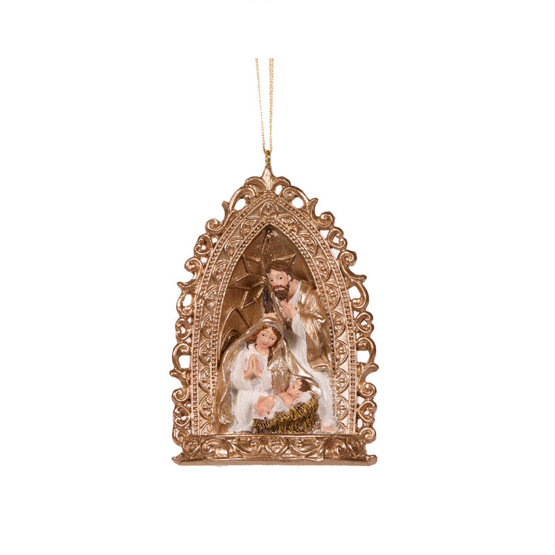 Holy Family Ornate Arch Champagne Hanging Ornament