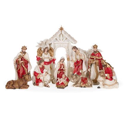 11 Piece Red And Gold Nativity Scene