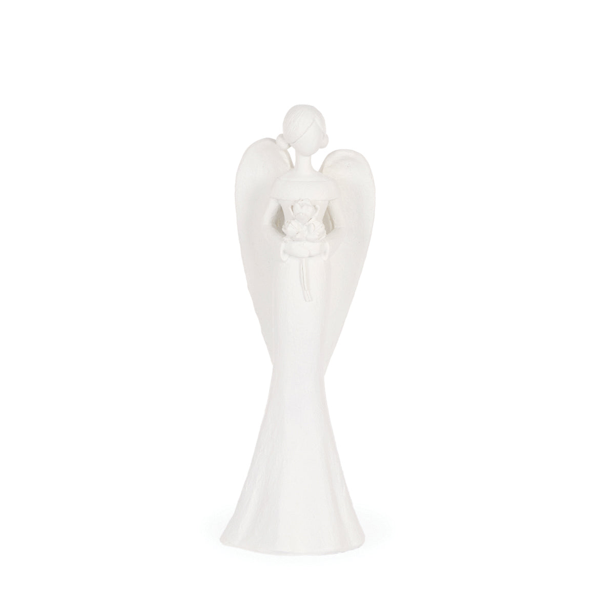 White Etched Angel With Flowers