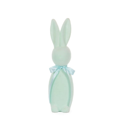 LARGE FLOCKED RABBIT WITH BOW AQUA