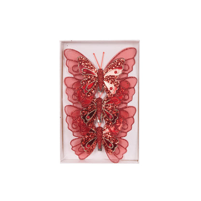 3pk Red Embellished Butterflies