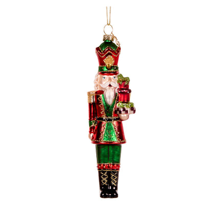 Nutcracker With Gift Glass Ornament