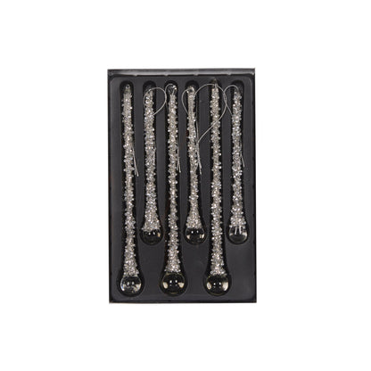 Set/6 Silver Beaded Icicles