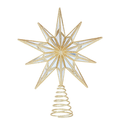 9 - point Mirrored Tree Topper Star Gold