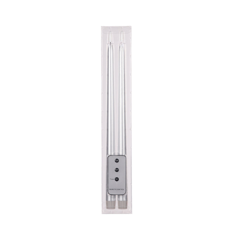 Set/2 Silver LED Taper Candle