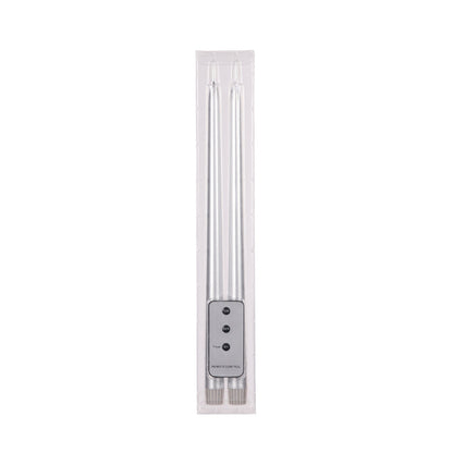 Set/2 Silver LED Taper Candle