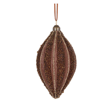 Chocolate Embellished Ribbed Drop Bauble