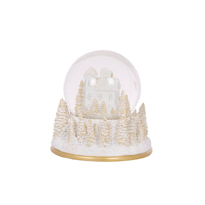 10 CM MUSICAL WHITE AND GOLD VILLAGE SNOW GLOBE