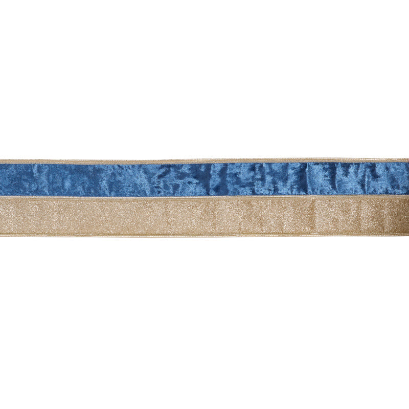 10cm Blue And Champagne Double Layered Velvet Ribbon