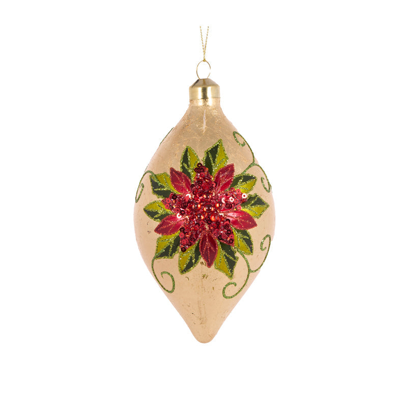 Elaborate Sequin Poinsettia Drop Bauble