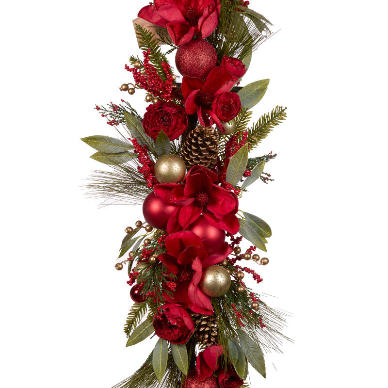180cm Luxe Red Magnolia Garland