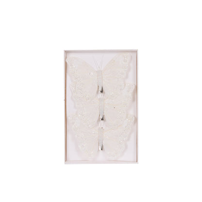 3pk White Shimmering Butterflies