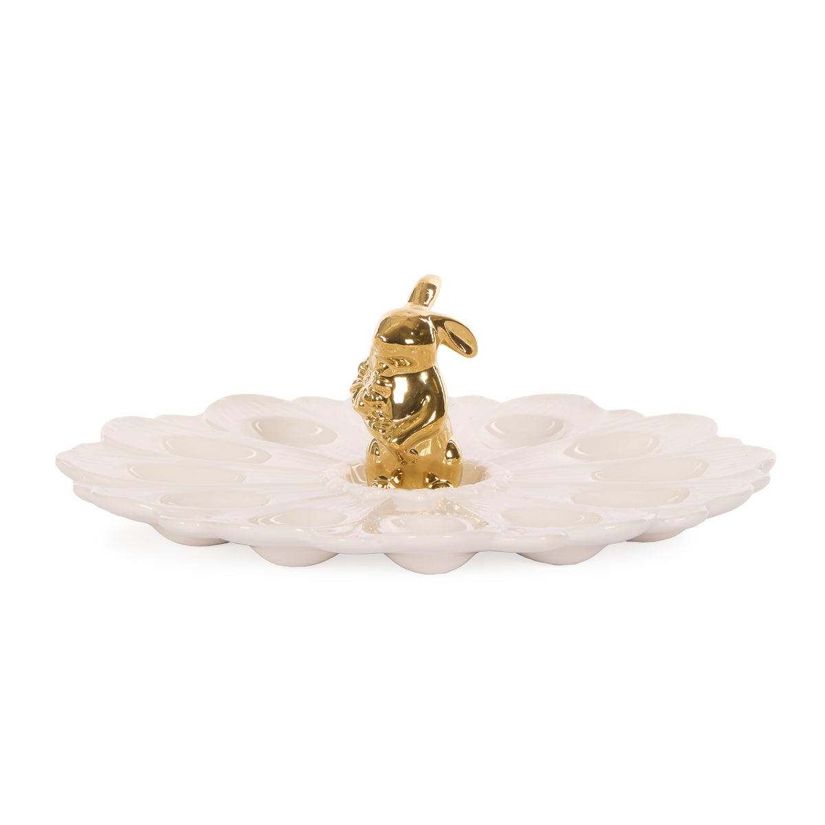 WHITE & GOLD CERAMIC BUNNY EGG PLATE