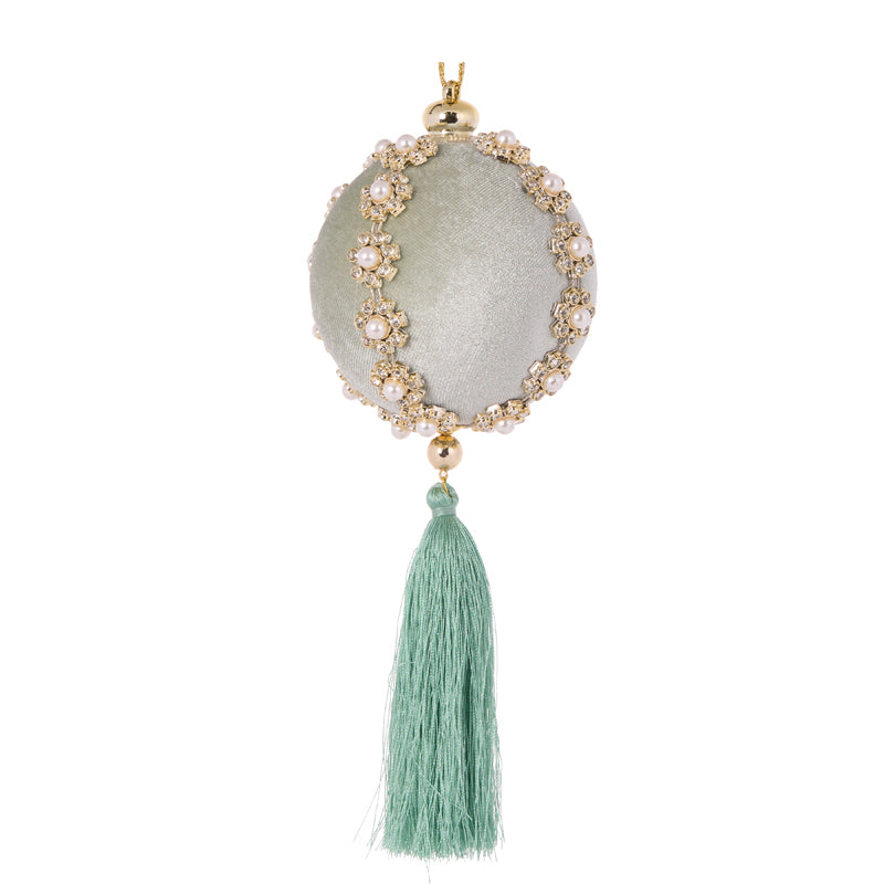 Teal Ribbed Pearl Tassle Bauble
