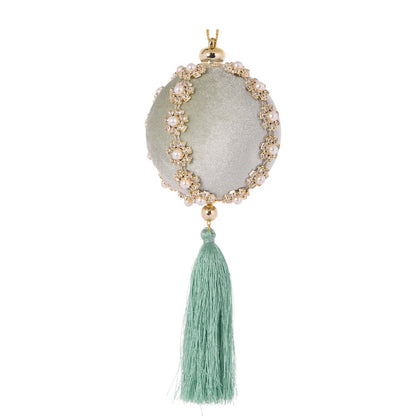 Teal Ribbed Pearl Tassle Bauble