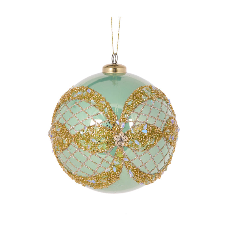 12cm Pearl Mint Ornate Bauble