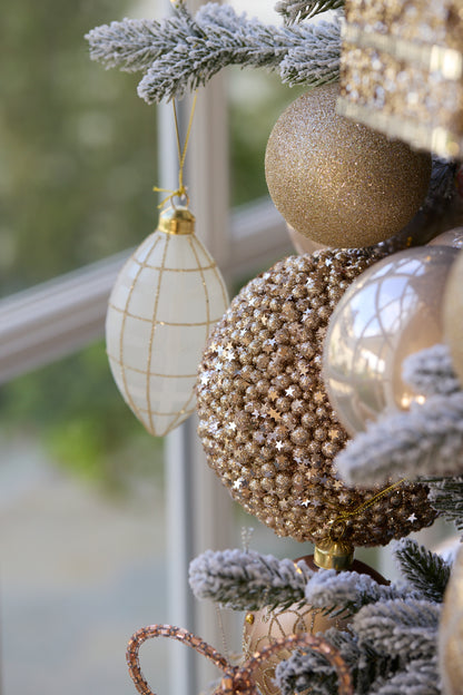 WHITE TARTAN DROP BAUBLE