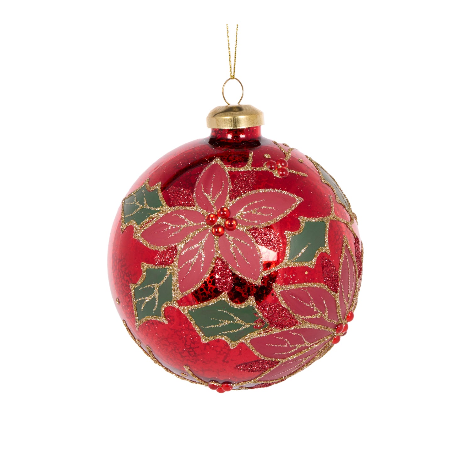 Traditional Beaded Poinsettia Bauble