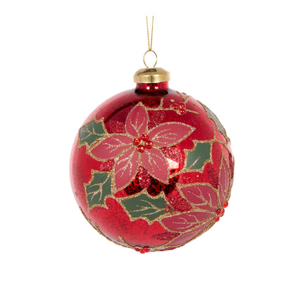Traditional Beaded Poinsettia Bauble