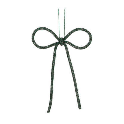 14cm Dark Green Beaded Bow Ornament