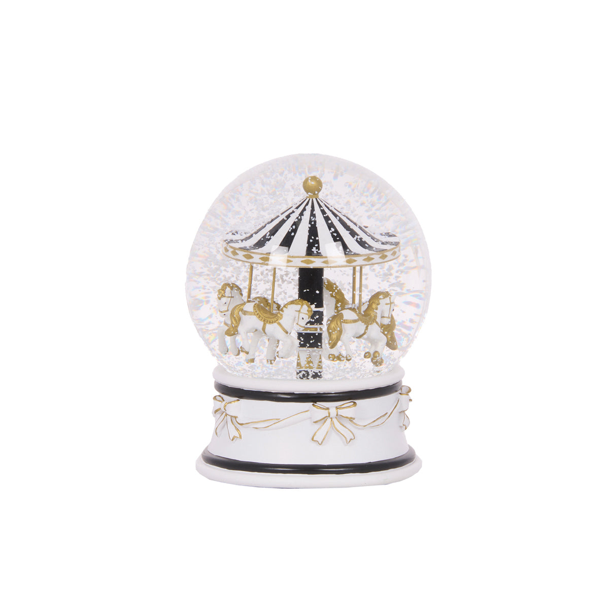 12 CM MUSICAL GOLD AND WHITE MERRY-GO-ROUND SNOW GLOBE