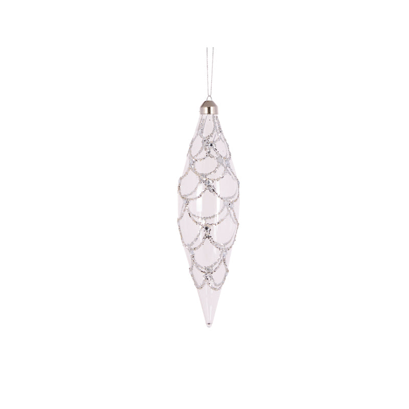 Clear Silver Scallop Long Drop Bauble