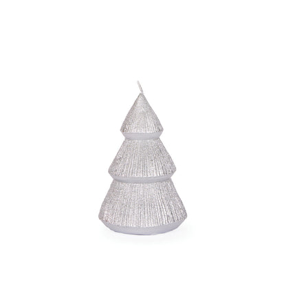 11cm Silver Ribbed Tree Candle