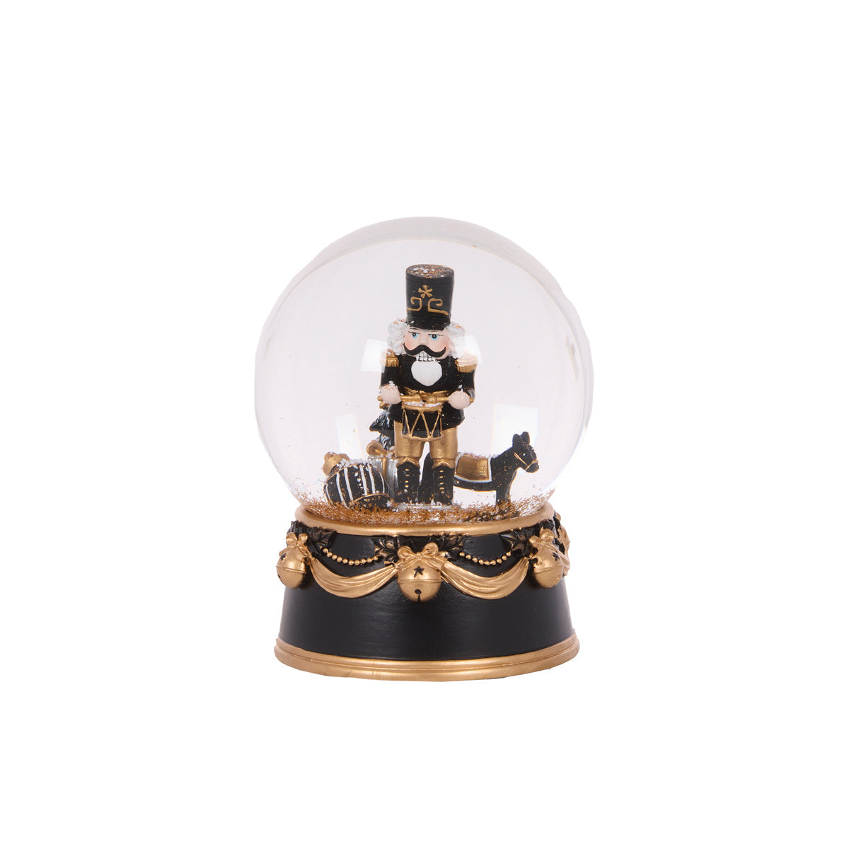 12 CM MUSICAL BLACK AND GOLD NUTCRACKER SNOW GLOBE