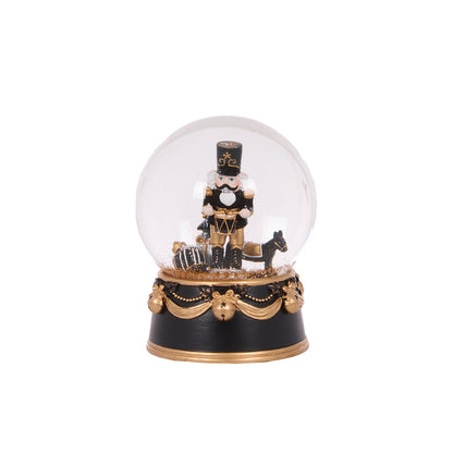 12 CM MUSICAL BLACK AND GOLD NUTCRACKER SNOW GLOBE