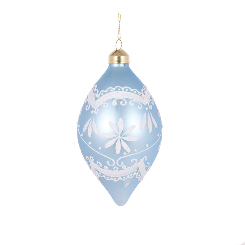 Elaborate Frosted Blue Drop Bauble