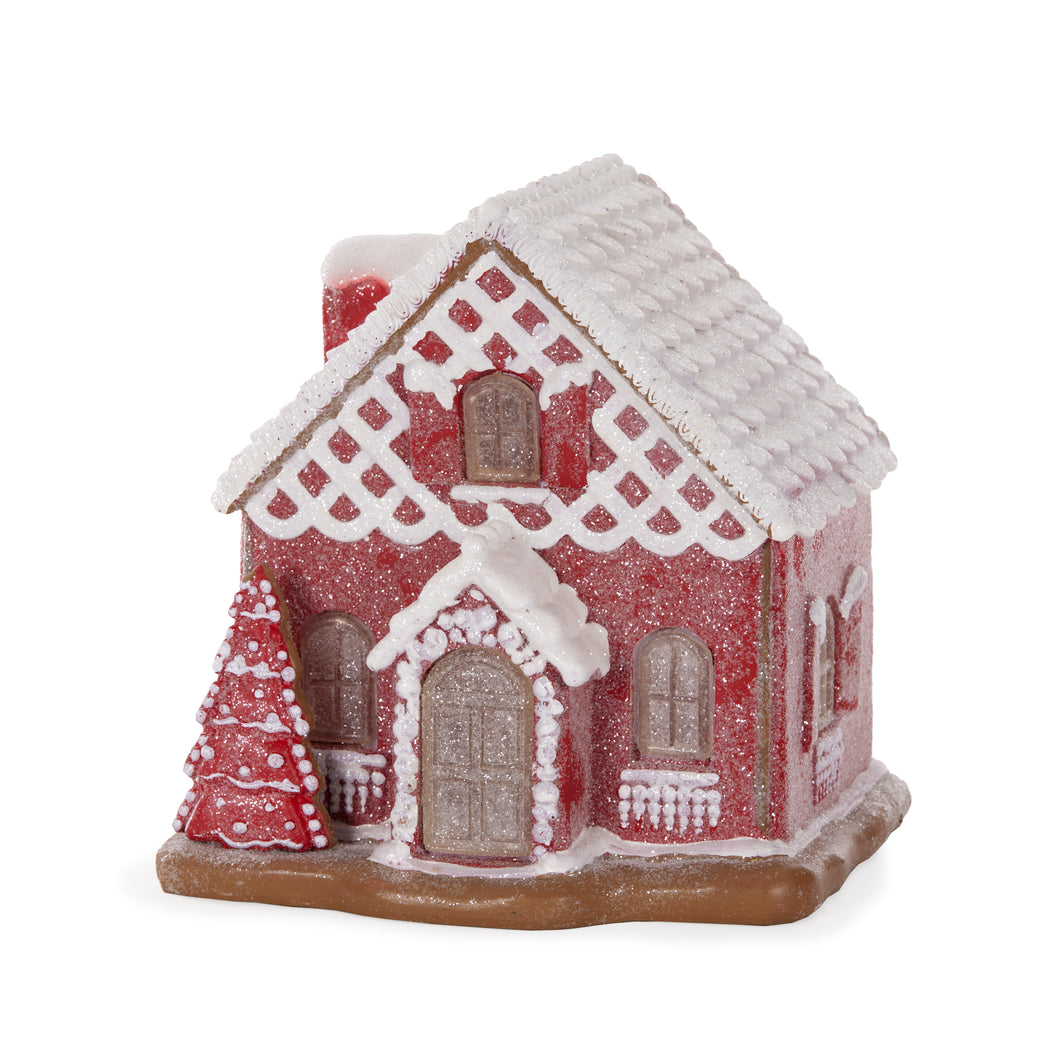 Led Red Gingerbread House With Tree