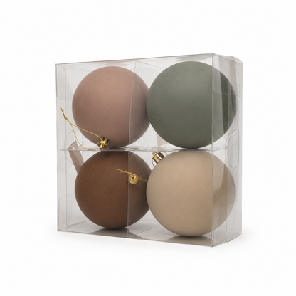 Set 4 Earthy Mocha Flocked Baubles