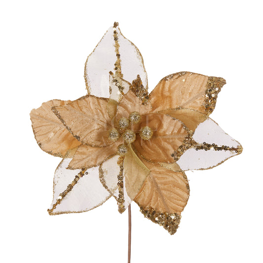 Gold Glitter Organza Poinsettia