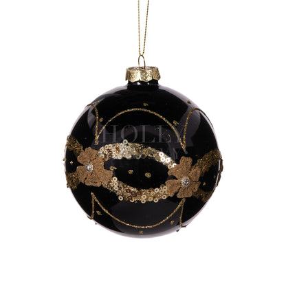 Black & Gold Floral Bauble